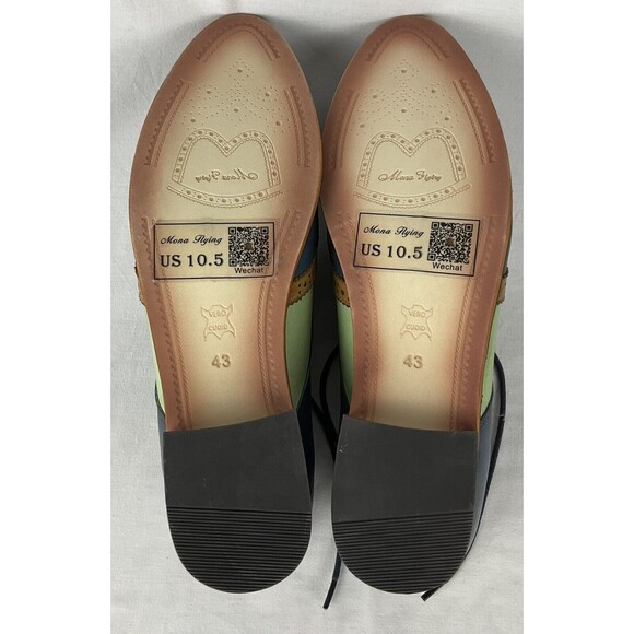 MONA FLYING 10.5 EU 43 Blue Green Leather Lace-up Oxfords Wingtip Derby Shoe - Picture 11 of 11